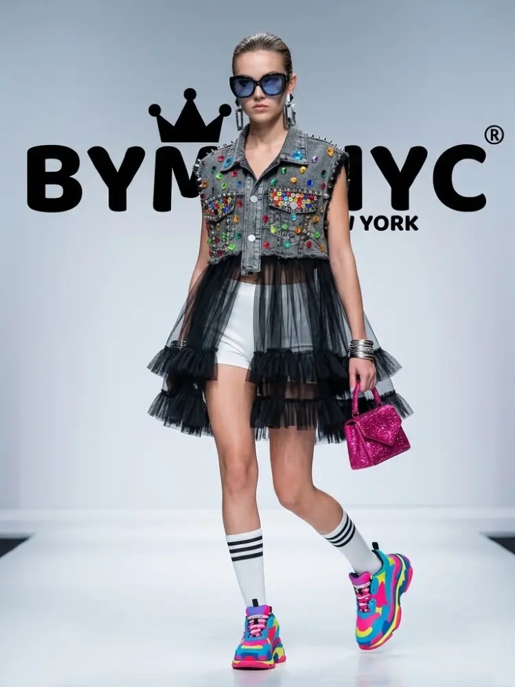 Women's Embellished Denim & Tulle Hybrid Jacket BYMANYC ® New York CONTEMPORARY VIBRANT MODERN OUTERWEAR - New Collection by BYMANYC ® New York