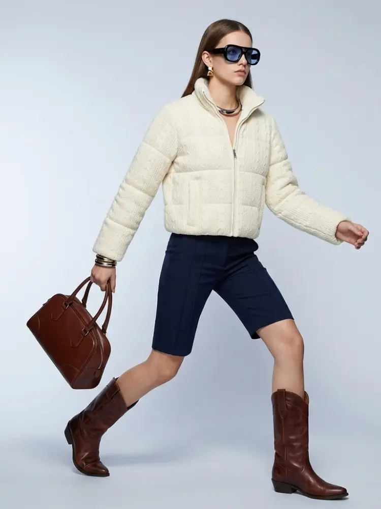 Women's Jacket Cable Knit Puffer BYMANYC ® New York HAMPTONS CREAM ZIPPER - New Collection by BYMANYC ® New York