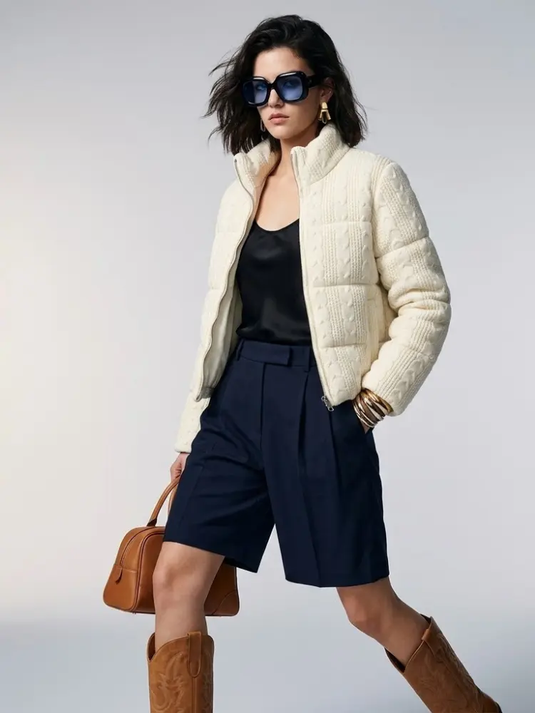 Women's Jacket Cable Knit Puffer BYMANYC ® New York HAMPTONS CREAM ZIPPER - New Collection by BYMANYC ® New York