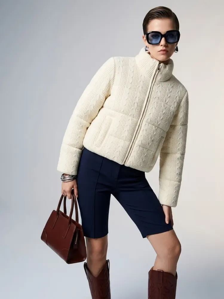 Women's Jacket Cable Knit Puffer BYMANYC ® New York HAMPTONS CREAM ZIPPER - New Collection by BYMANYC ® New York