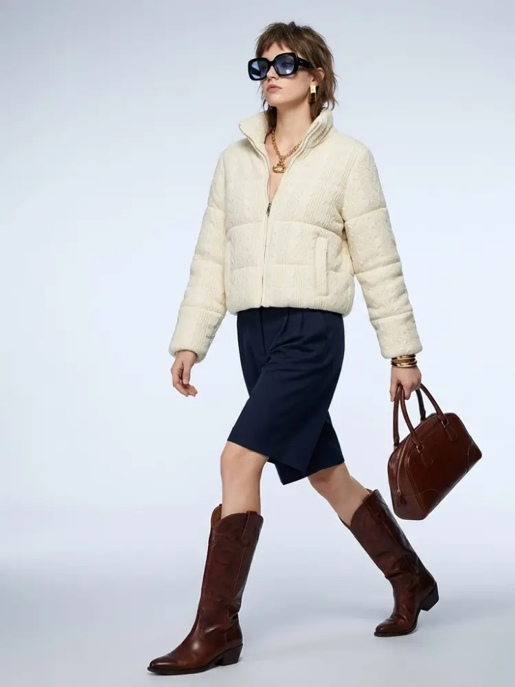 Women's Jacket Cable Knit Puffer BYMANYC ® New York HAMPTONS CREAM ZIPPER - New Collection by BYMANYC ® New York
