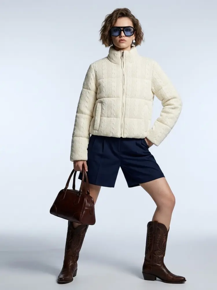 Women's Jacket Cable Knit Puffer BYMANYC ® New York HAMPTONS CREAM ZIPPER - New Collection by BYMANYC ® New York