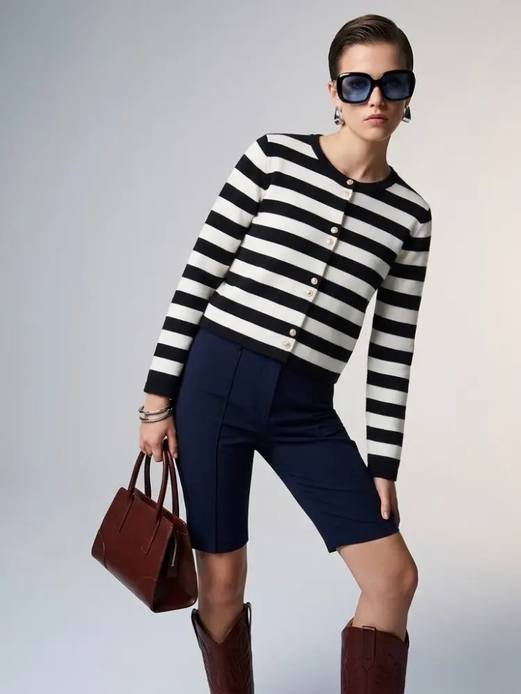 Women's Jacket Striped Knit BYMANYC ® New York PARISIAN GOLD BUTTON CARDIGAN - New Collection by BYMANYC ® New York