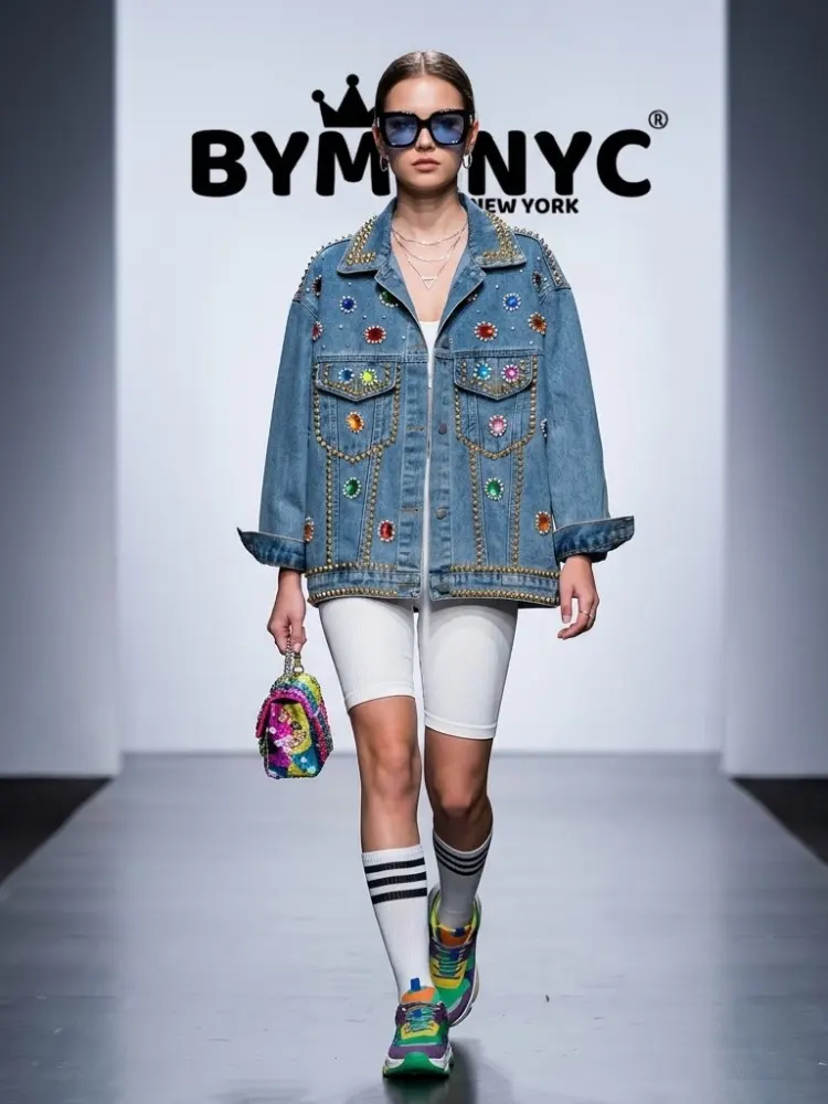 Women's Oversized Jewel & Studded Denim Jacket BYMANYC ® New York CONTEMPORARY VIBRANT MODERN OUTERWEAR - New Collection by BYMANYC ® New York