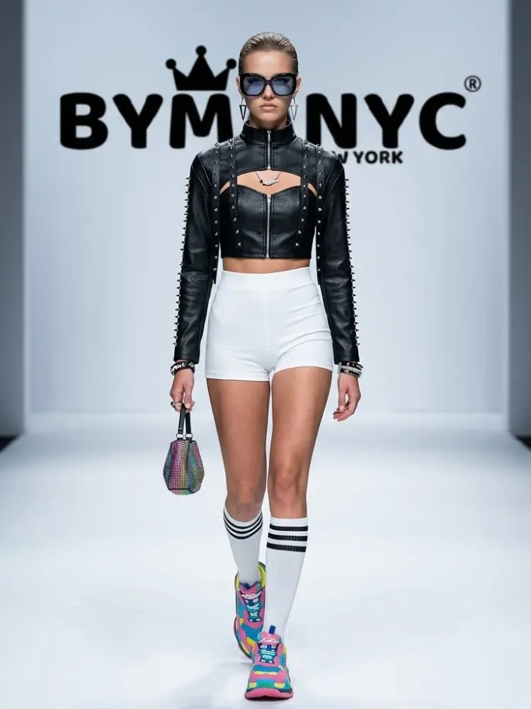 Women's Black Leather Cropped Jacket Spiked Cutout BYMANYC ® New York CONTEMPORARY EDGY MODERN OUTERWEAR - New Collection by BYMANYC ® New York