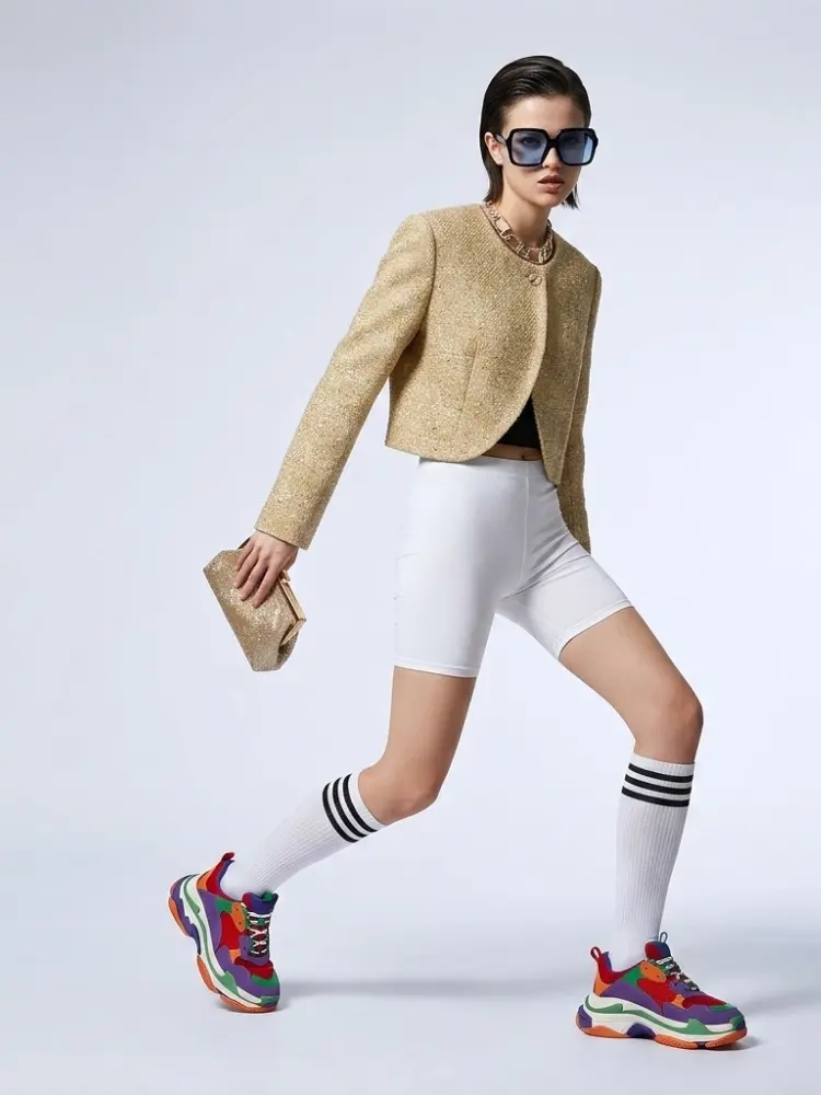 Women's Jacket Gold Tweed Cropped BYMANYC ® New York SOHO METALLIC TWEED CROPPED BLAZER - New Collection by BYMANYC ® New York