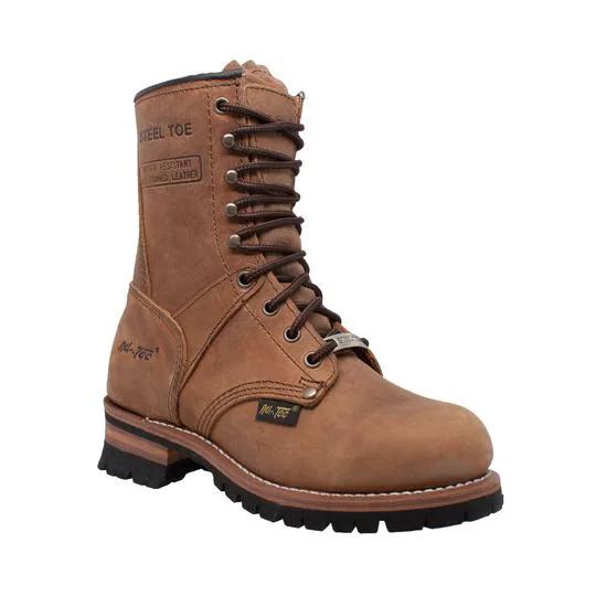 Women's 9" Brown Steel Toe Logger Leather Boots by AdTec