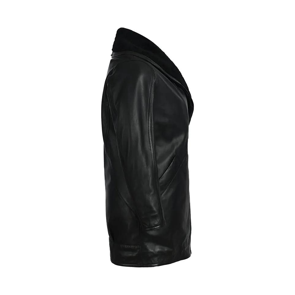 Women's Scully Black Full Length Faux Fur Leather Coat by Inland Leather Co.