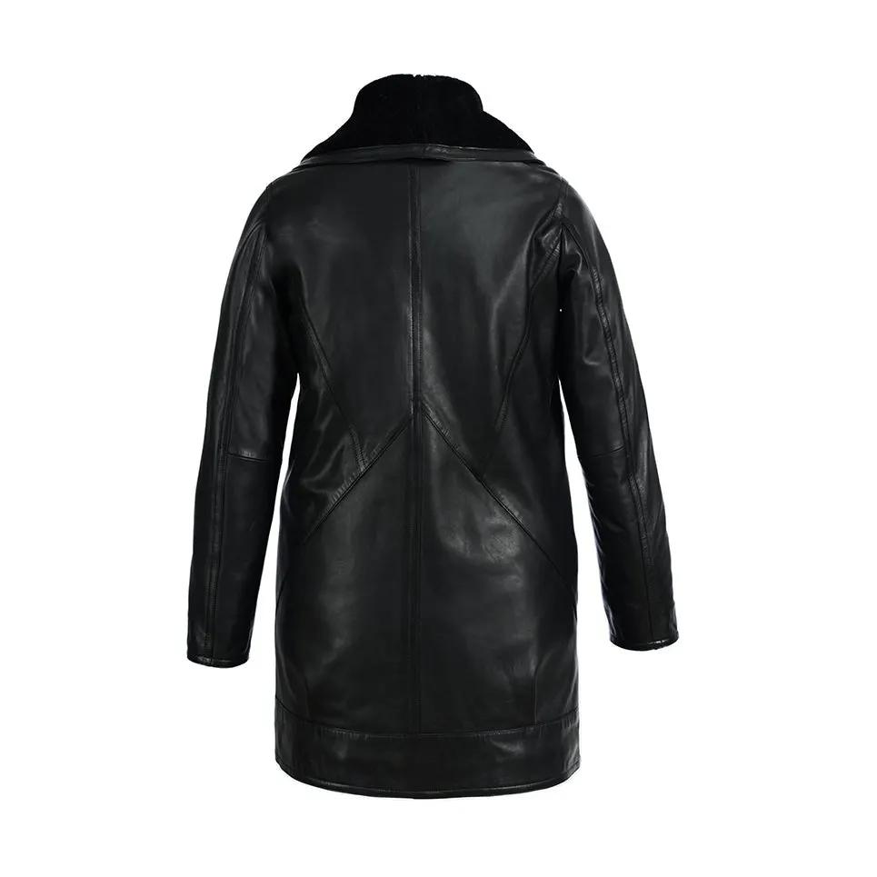Women's Scully Black Full Length Faux Fur Leather Coat by Inland Leather Co.