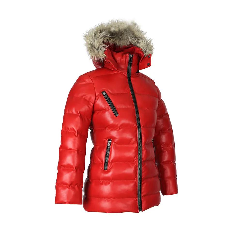 Selina Deep Lipstick Red Sheepskin Leather Puffer Jacket by Inland Leather Co.