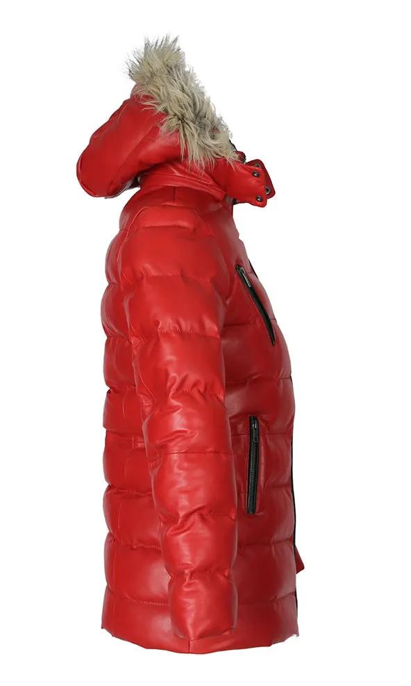 Selina Deep Lipstick Red Sheepskin Leather Puffer Jacket by Inland Leather Co.
