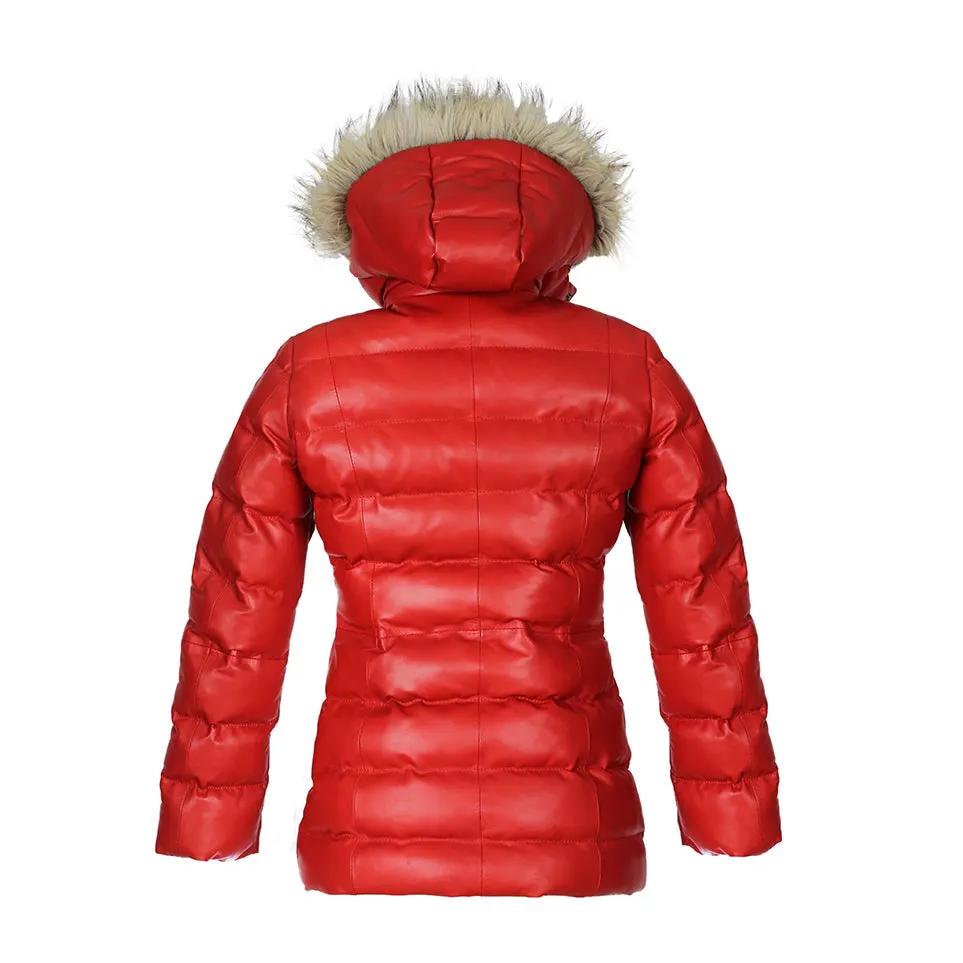 Selina Deep Lipstick Red Sheepskin Leather Puffer Jacket by Inland Leather Co.