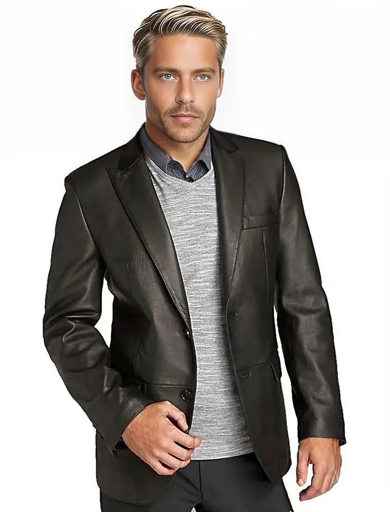 York Men's 2 Button Leather Blazer – Genuine Lambskin Formal Jacket by Inland Leather Co.