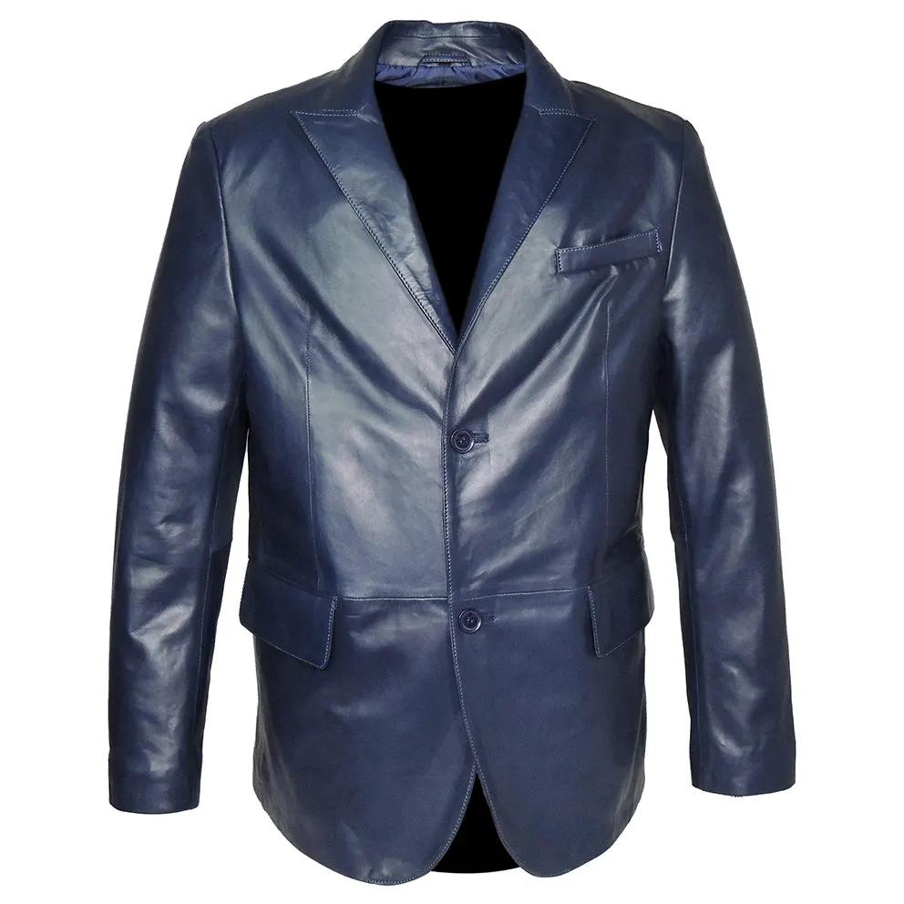 York Men's 2 Button Leather Blazer – Genuine Lambskin Formal Jacket by Inland Leather Co.