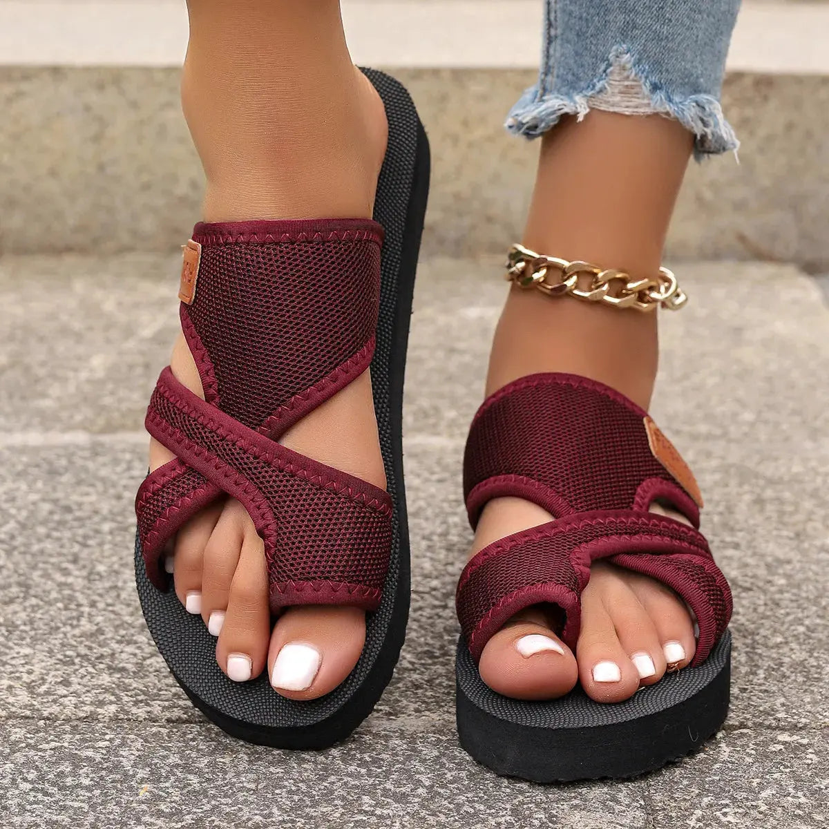 Mesh Toe Loop Platform Sandals by Partner Label