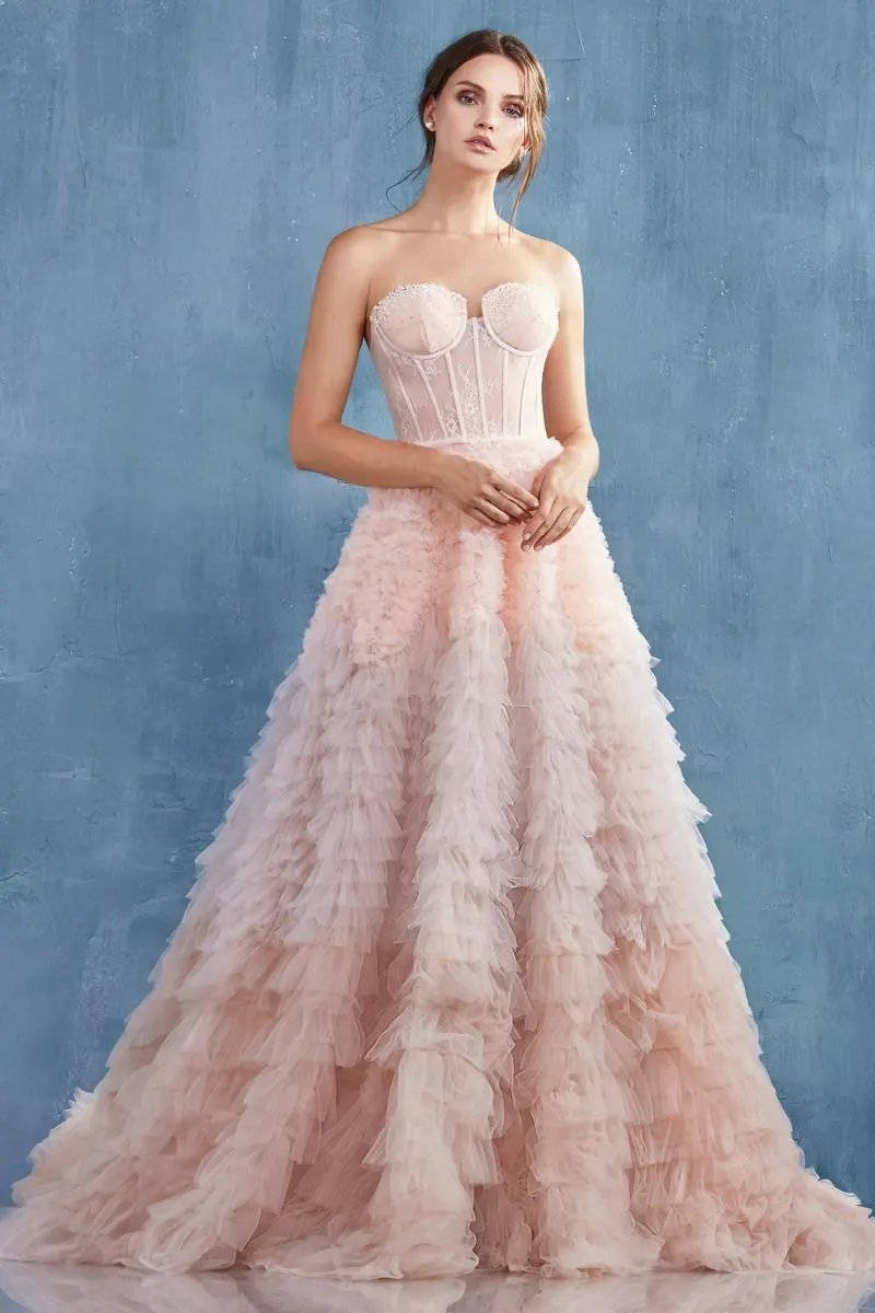 Strapless Ruffled Ombre Eva Ballgown by Tux-USA