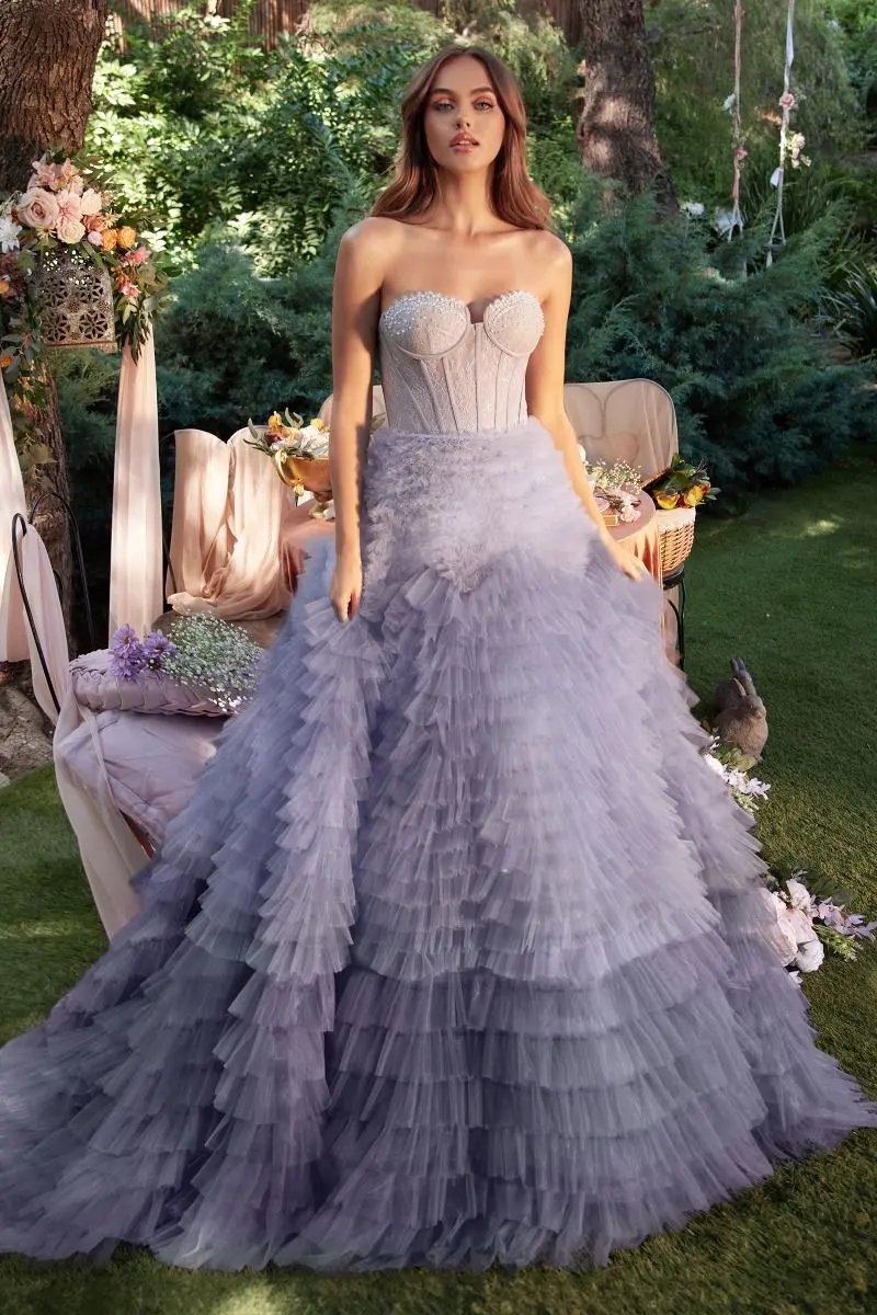 Strapless Ruffled Ombre Eva Ballgown by Tux-USA
