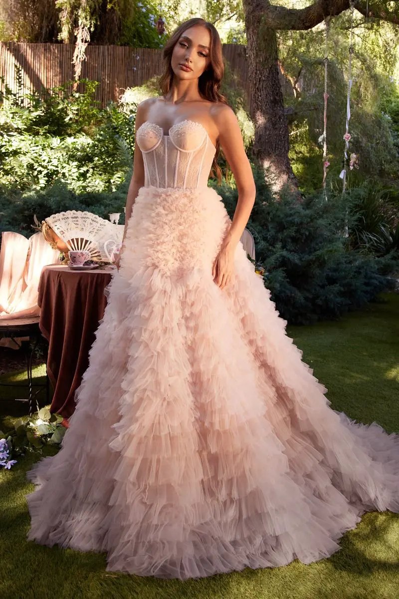 Strapless Ruffled Ombre Eva Ballgown by Tux-USA