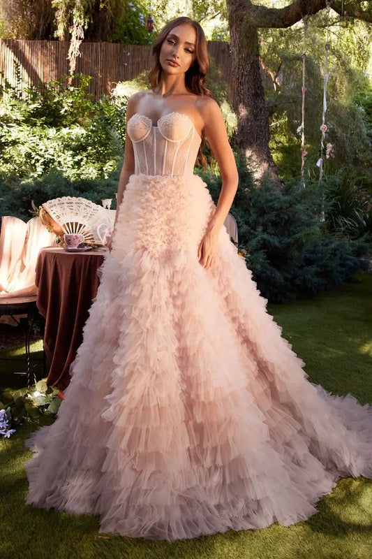 Strapless Ruffled Ombre Eva Ballgown by Tux-USA