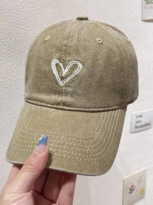 Washed Heart Embroidered Baseball Cap by Partner Label