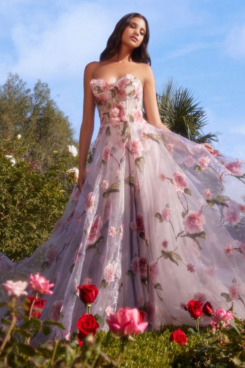 Portrait Of A Rose Printed Organza Gown-3