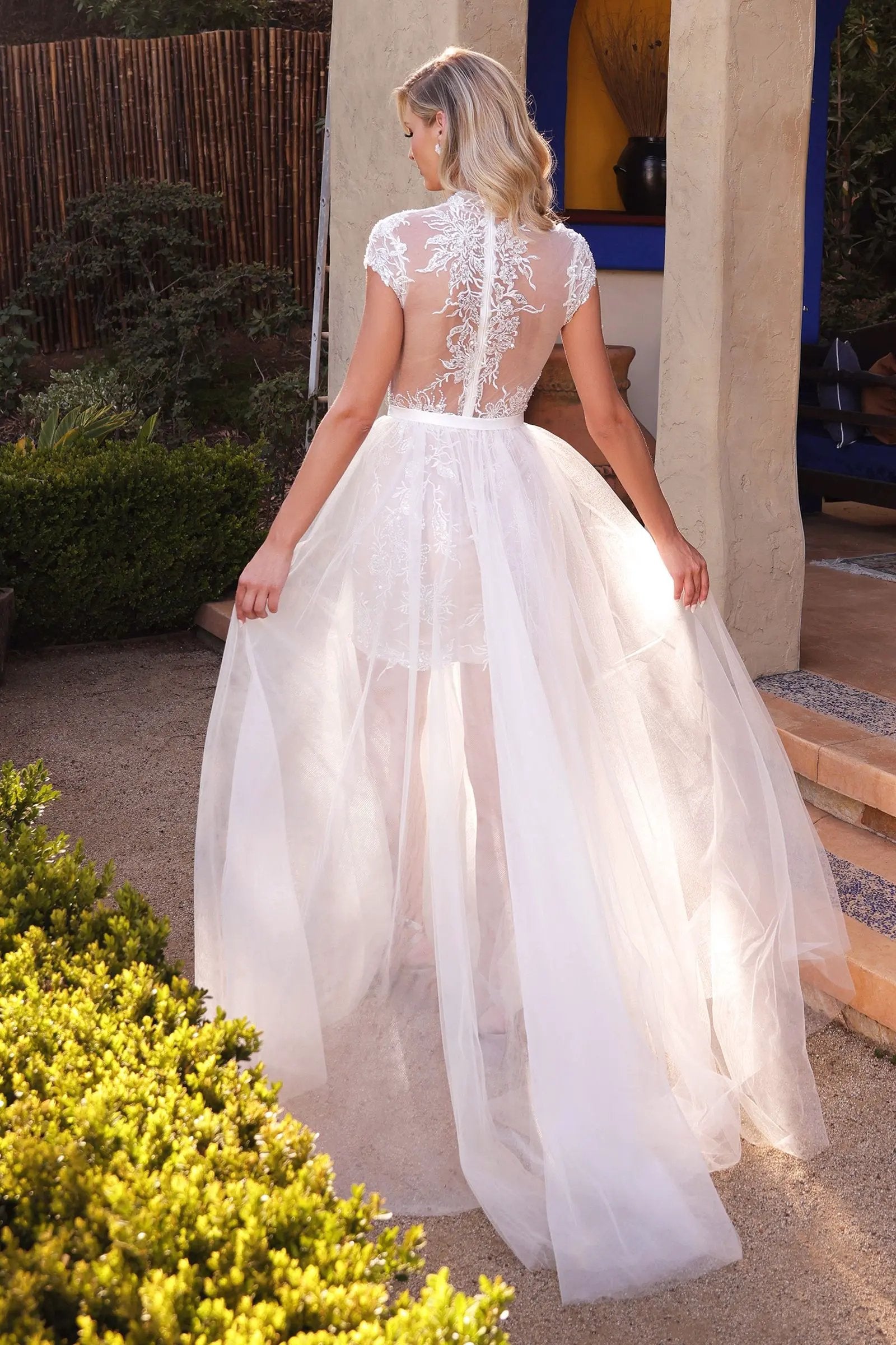 Evangeline Two-Way Lace Bridal Gown with Detachable Tulle Overskirt by Tux-USA