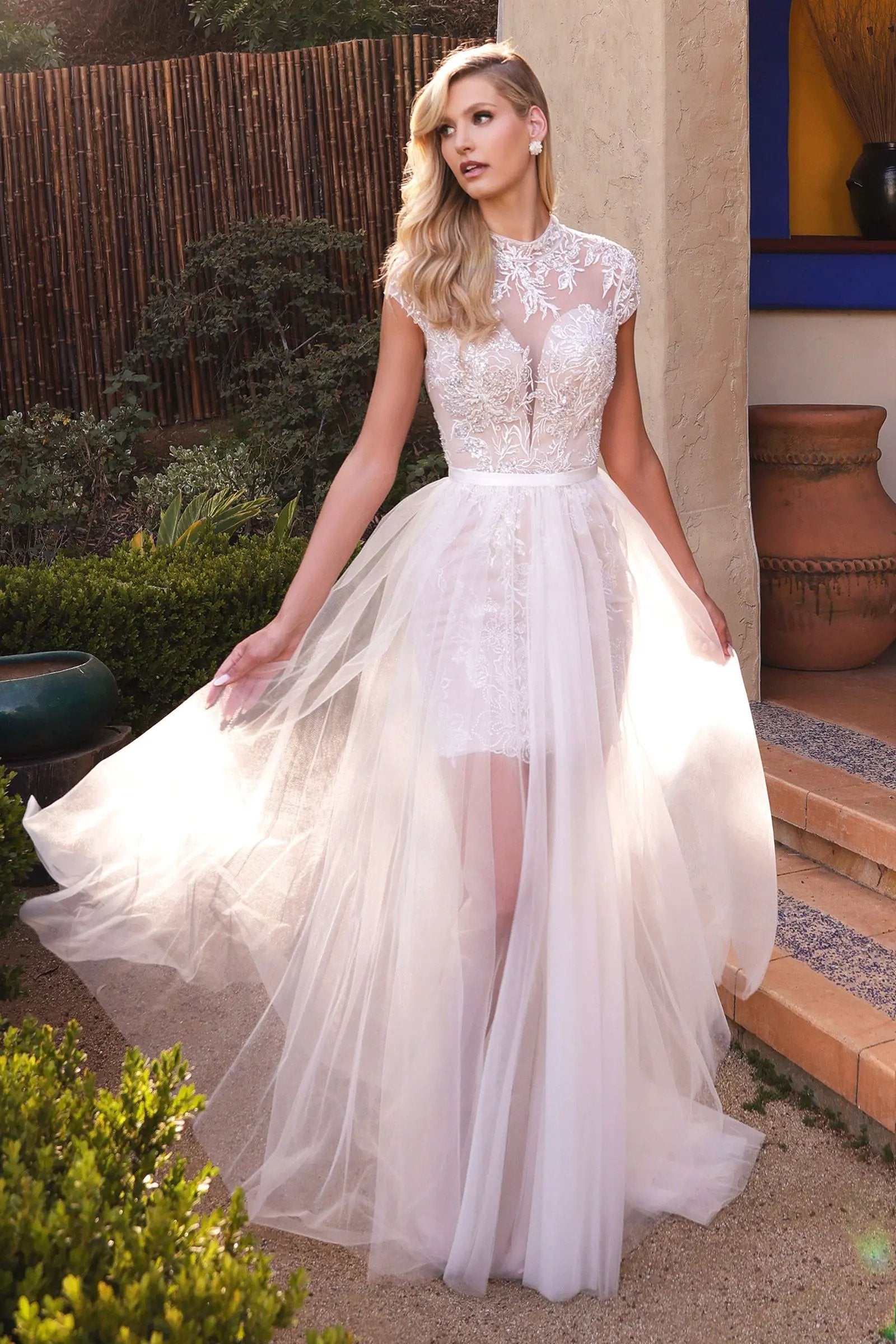 Evangeline Two-Way Lace Bridal Gown with Detachable Tulle Overskirt by Tux-USA