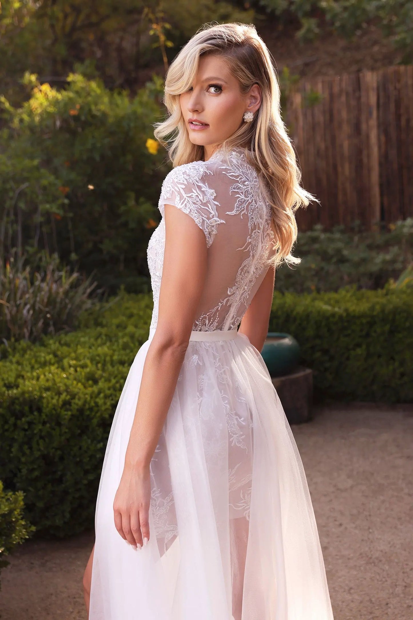 Evangeline Two-Way Lace Bridal Gown with Detachable Tulle Overskirt by Tux-USA