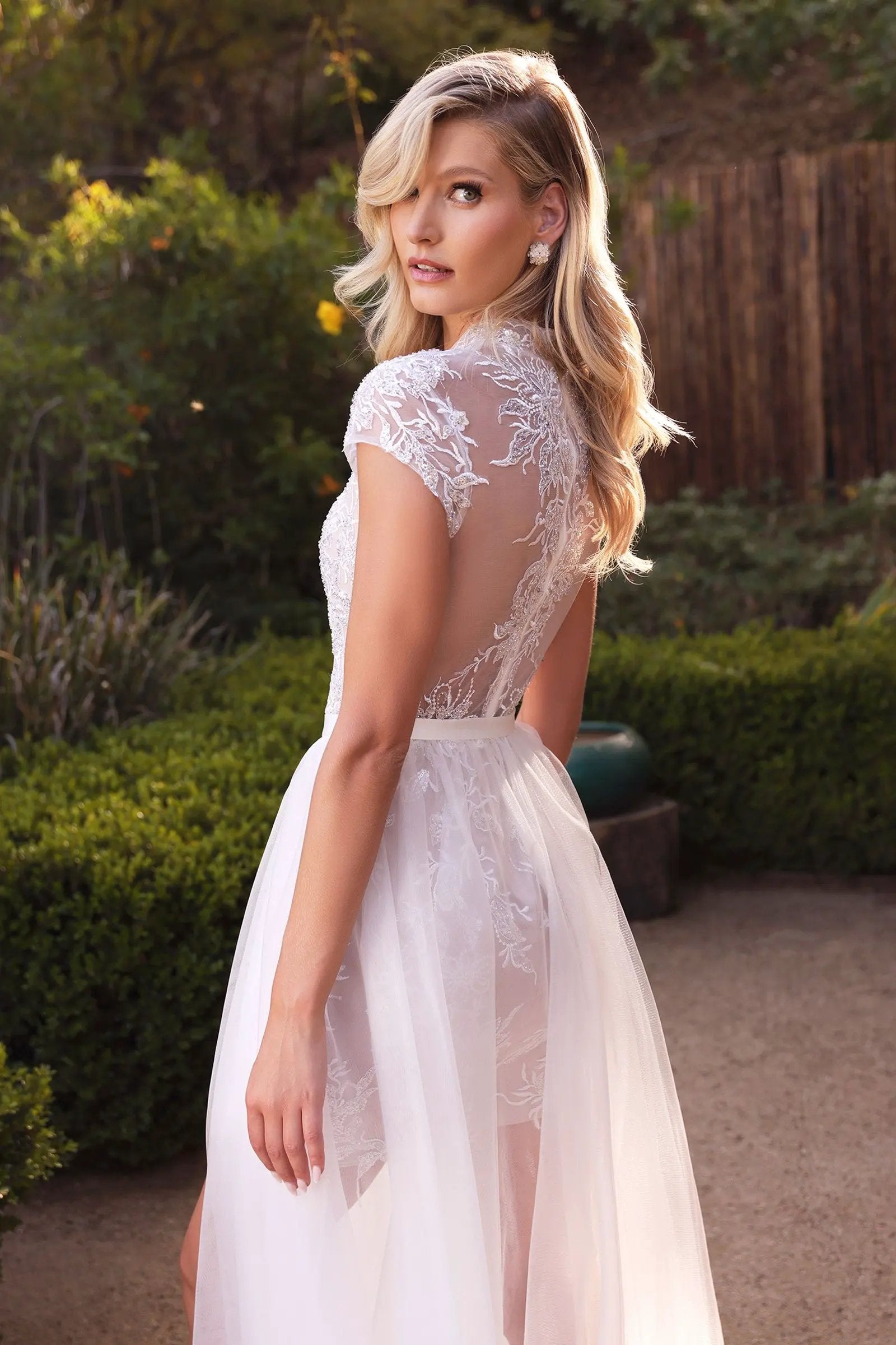 Evangeline Two-Way Lace Bridal Gown with Detachable Tulle Overskirt by Tux-USA
