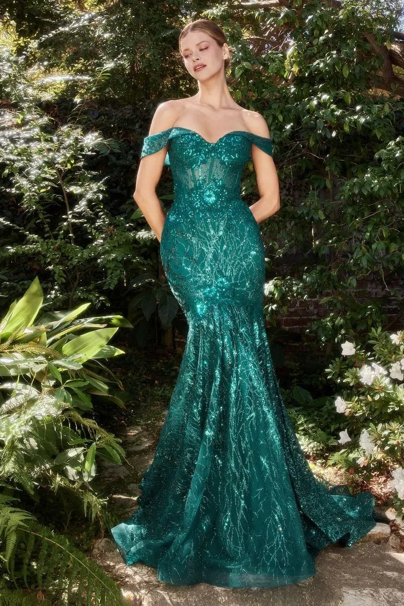 Off The Shoulder Lace Fit And Flare Gown by Tux-USA