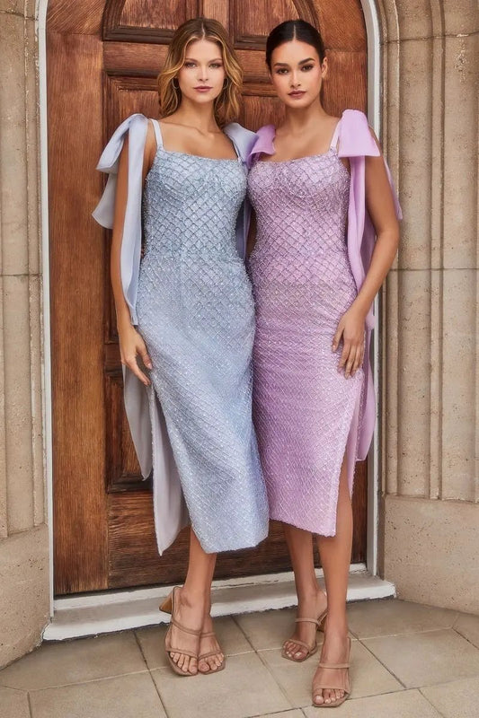 Embellished Cocktail Dress With Tie Straps by Tux-USA