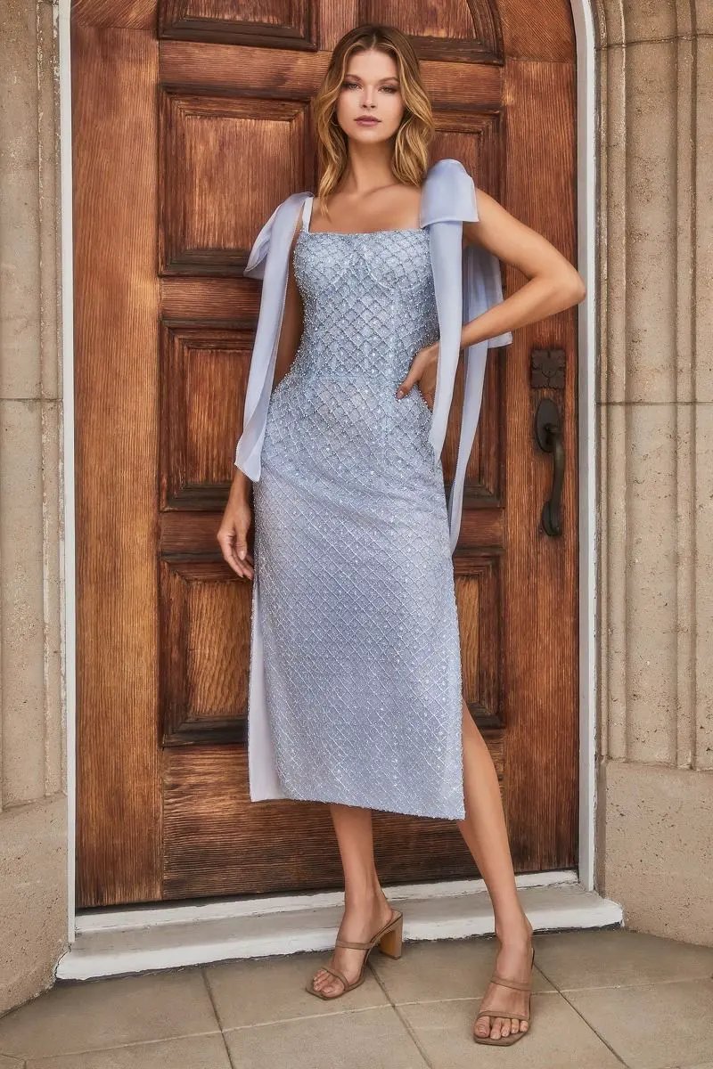 Embellished Cocktail Dress With Tie Straps by Tux-USA
