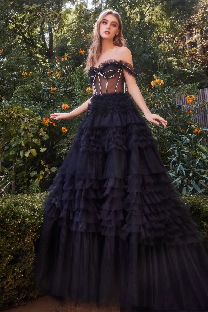Rhinestone Corset Ruffle Gown by Tux-USA