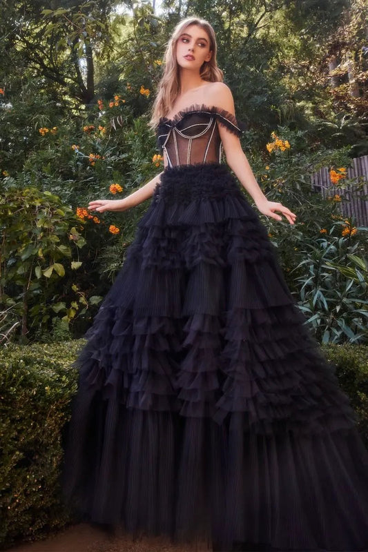 Rhinestone Corset Ruffle Gown by Tux-USA