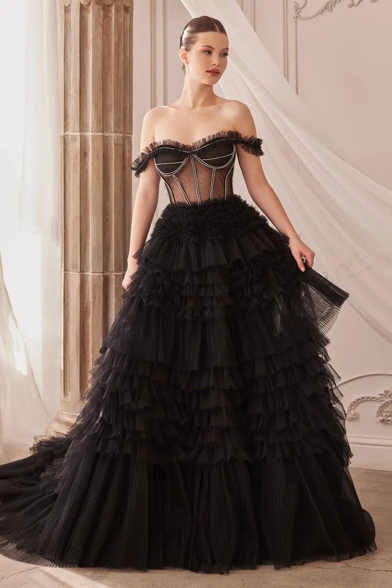 Rhinestone Corset Ruffle Gown by Tux-USA