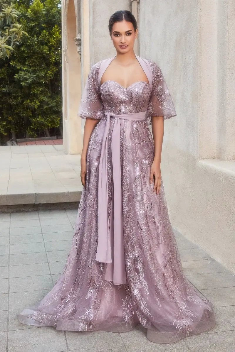 Shimmer Leaf Motif Ball Gown With Matching Shawl by Tux-USA