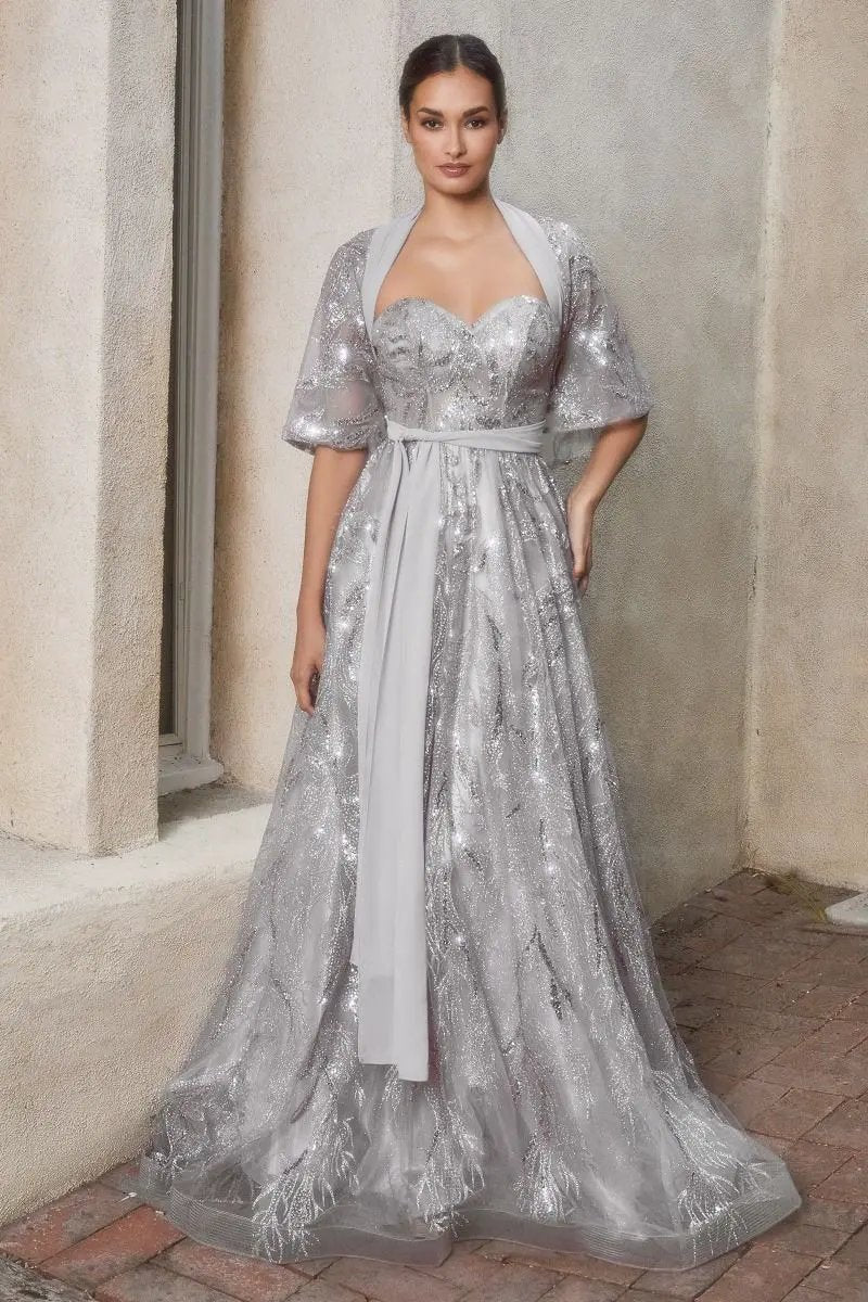 Shimmer Leaf Motif Ball Gown With Matching Shawl by Tux-USA