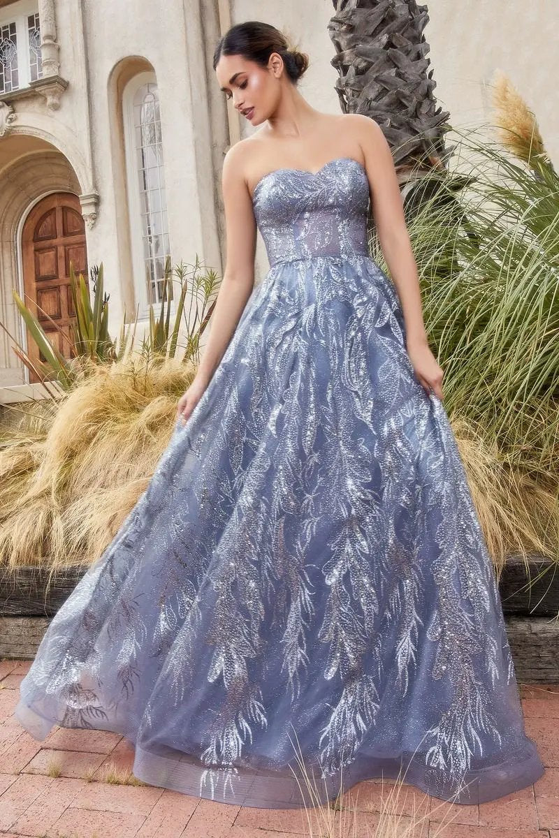 Shimmer Leaf Motif Ball Gown With Matching Shawl by Tux-USA