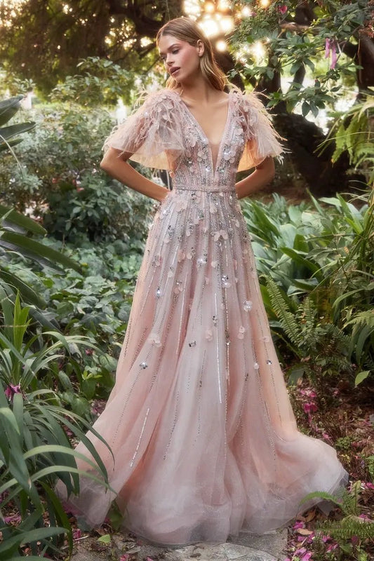 Petal Embellished Ruffle Sleeve Gown by Tux-USA
