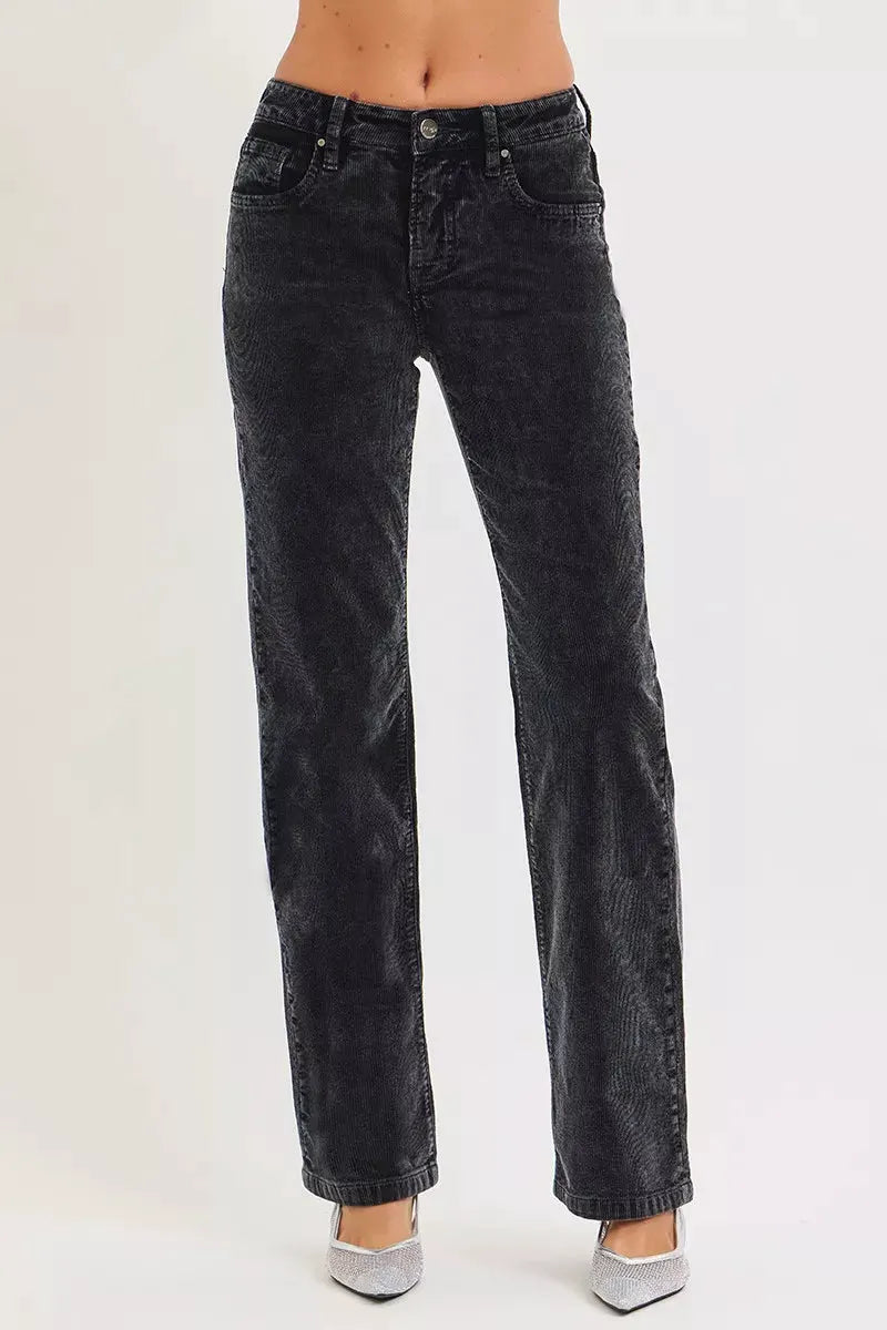 RISEN Tummy Control Mid Rise Straight Leg Corduroy Pants by RISEN