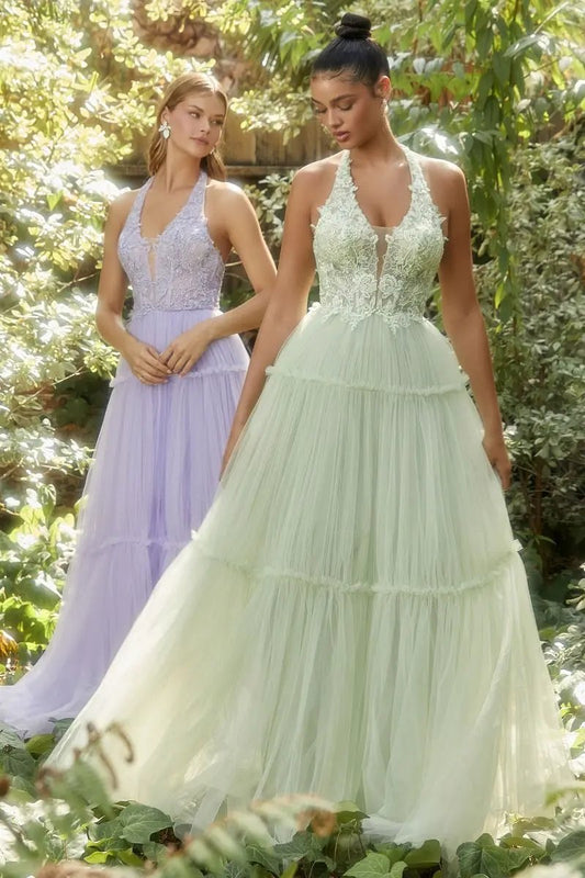 Garden Lace Halter Gown With Tier Skirt by Partner Label