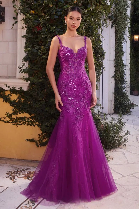 Mermaid Gown With Lace Applique Bodice And Tulle Skirt Wedding by Tux-USA