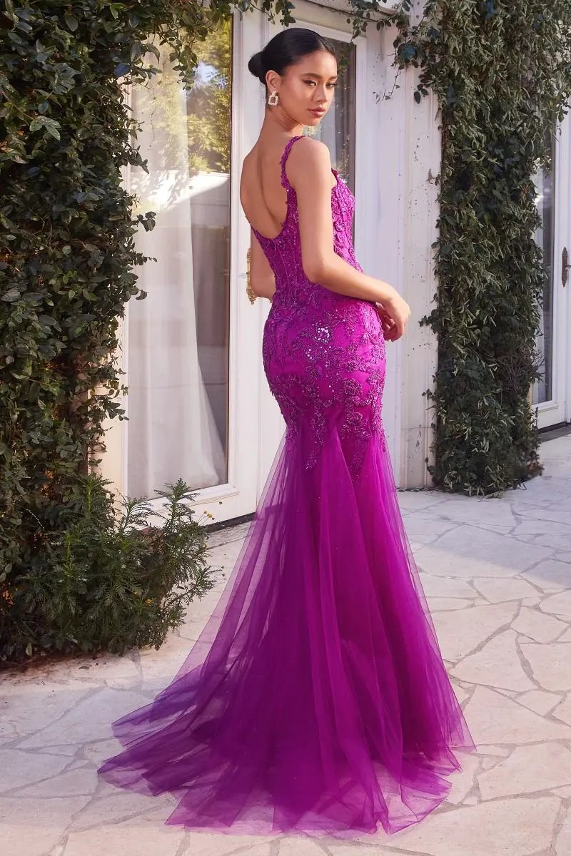 Mermaid Gown With Lace Applique Bodice And Tulle Skirt Wedding by Tux-USA