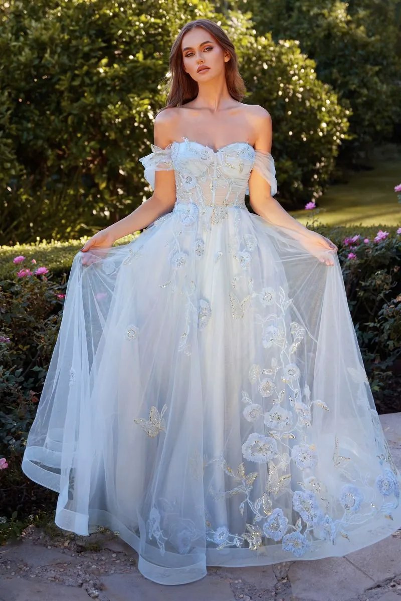 Off The Shoulder Floral Applique Ball Gown by Tux-USA