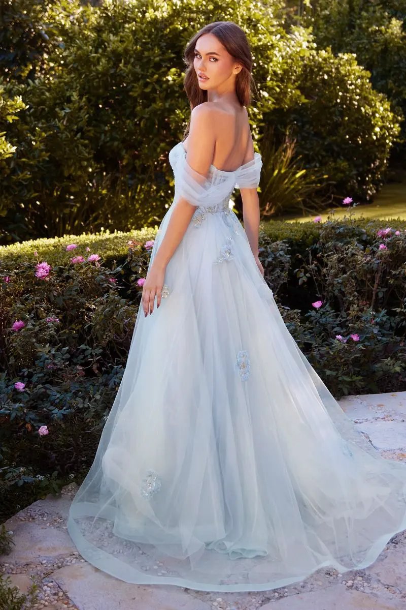 Off The Shoulder Floral Applique Ball Gown by Tux-USA