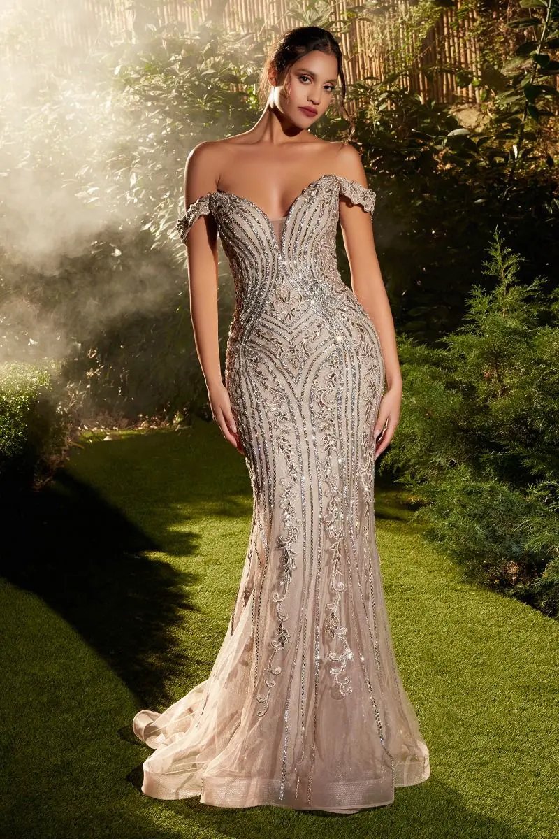 Off The Shoulder Embellished Gown by Tux-USA