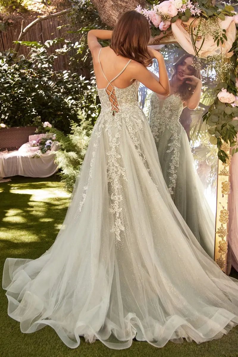 Lace Embellished A-Line Layered Tulle Gown by Tux-USA
