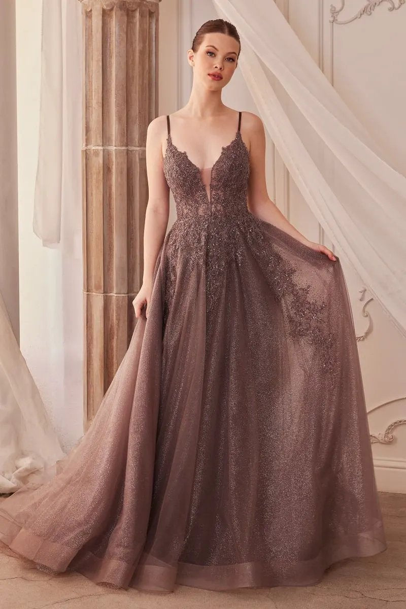 Lace Embellished A-Line Layered Tulle Gown by Tux-USA