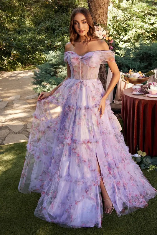 Off the Shoulder Floral A-Line Gown by Tux-USA