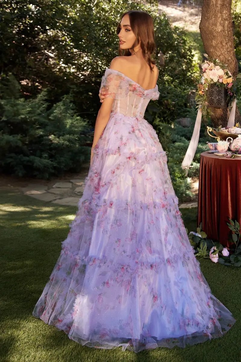 Off the Shoulder Floral A-Line Gown by Tux-USA